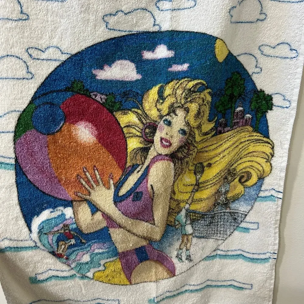 Vintage Barbie Graphic Small Beach/ Bath Towel 16.5x35 100% Cotton Ocean Retro